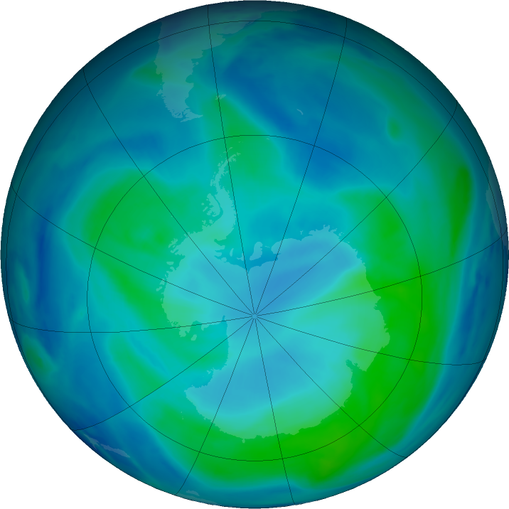 Antarctic ozone map for 14 February 2021